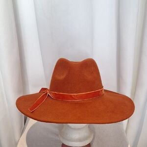 Scala Handmade Burnt Orange 100% Wool Wide-Brim Hat